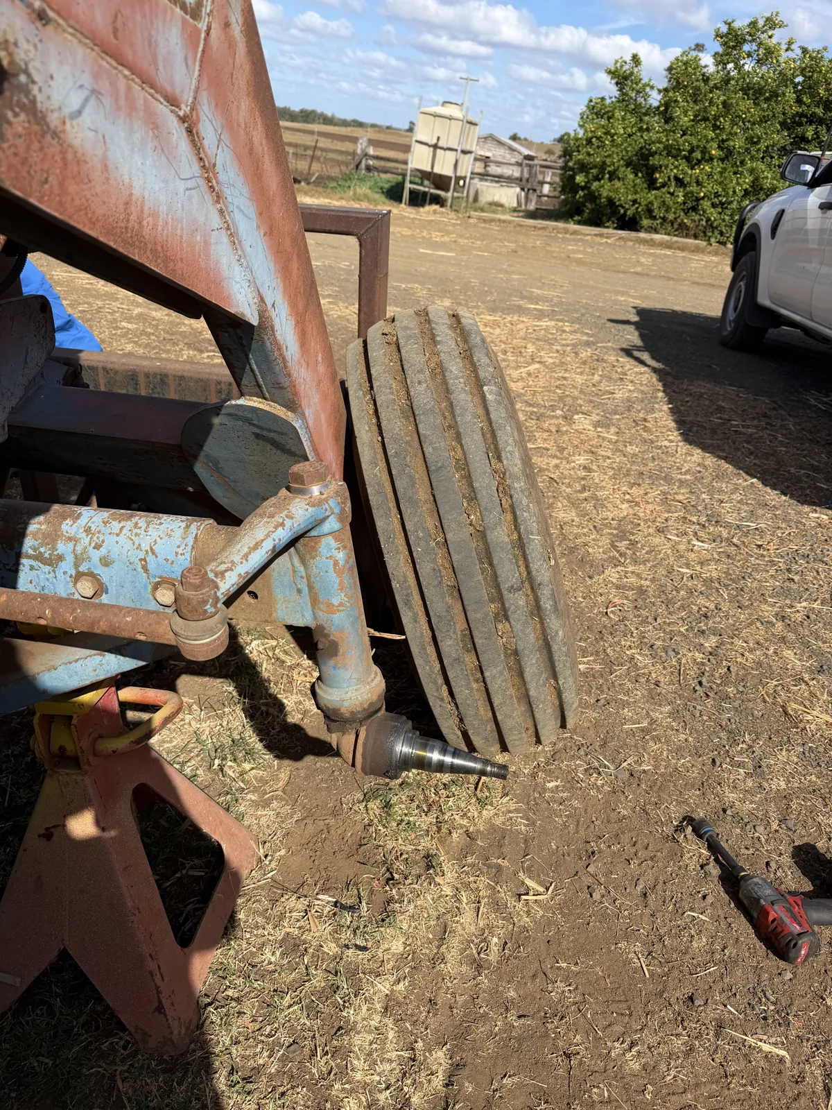 Tractor tyre repair in the field